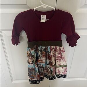 Charming Burgundy and Multicolor Kids Dress